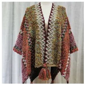 0024.  Multicolor Knit Poncho with Tassels